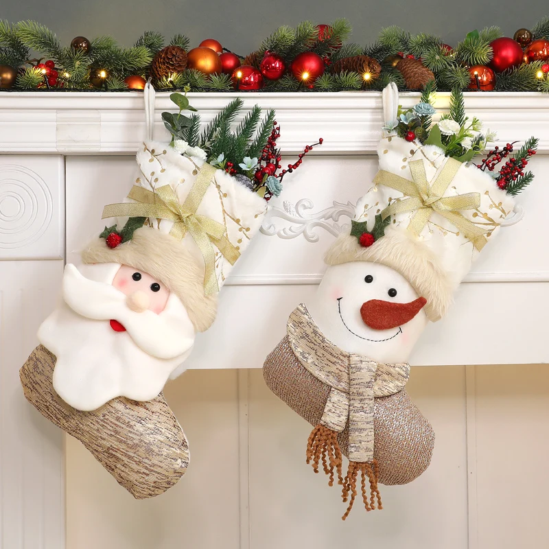 

Snowman Santa Christmas Stocking Gift Bags Kids Fireplace Decoration Large Christmas Socks Party Adornos De Navidad Home Decor 5