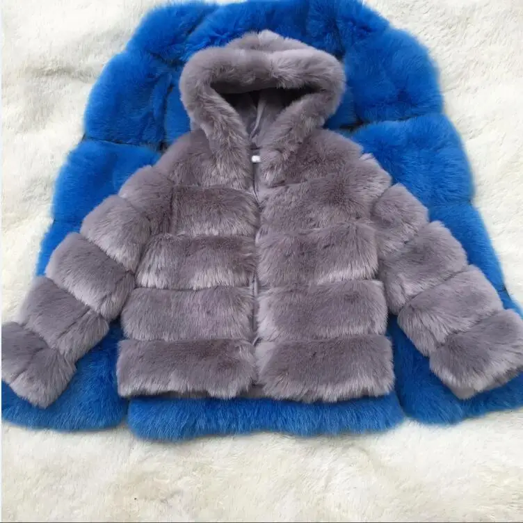 CP42 Grey Шуба из искусственного лисьего меха, женская зимняя мода, длинный рукав, искусственный мех, пальто для женщин, теплое пальто с капюшоном, Женская куртка из искусственного меха - Цвет: CP42 Grey