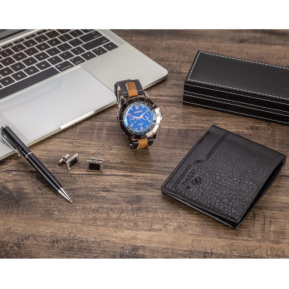 2021 Мужской подарочный набор красивые часы + кошелек Запонки Набор ручек горячая