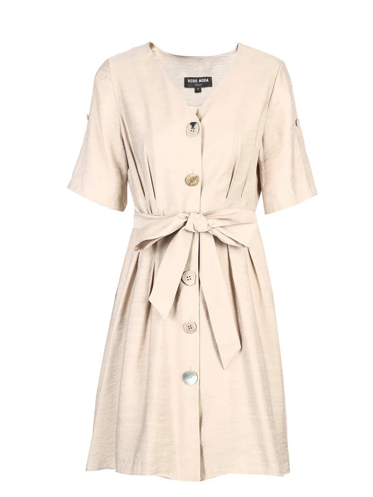

2021 summer new V-neck button decorative slim dress