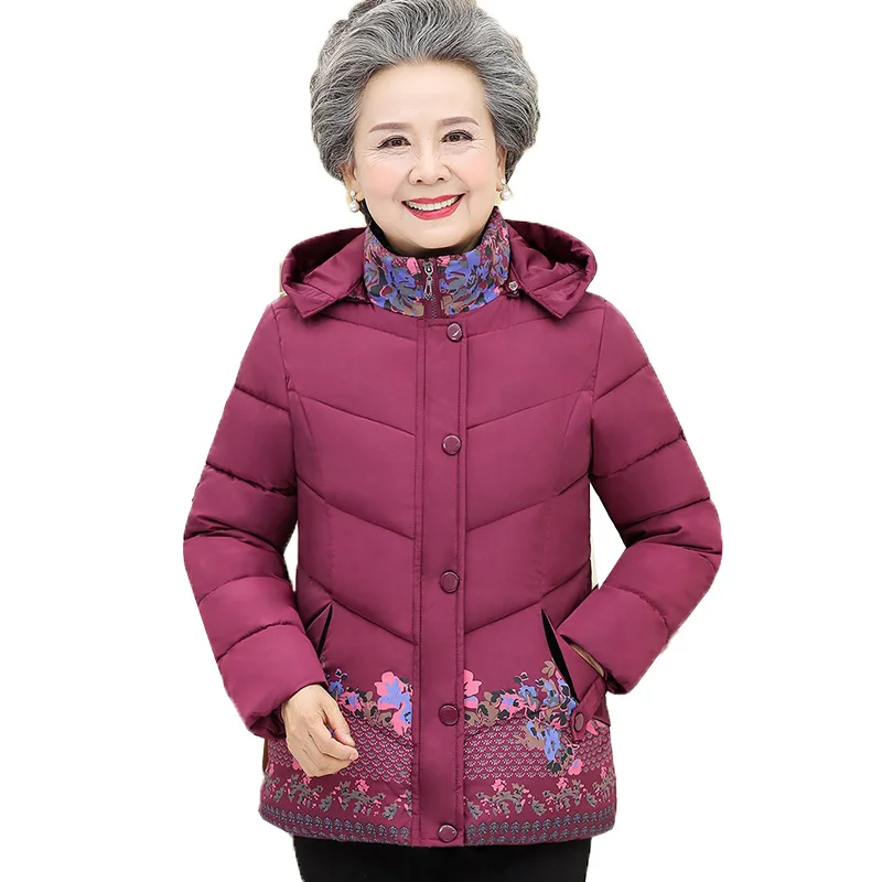 

Middle-aged Elderly Women's Cotton Coat 2023 New Winter Jackets Short Add Cotton Thicken Print Down Cotton Overcoat Parka