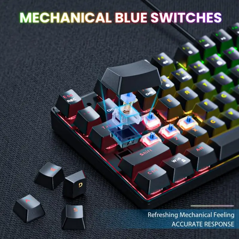 

2021 New Product Blue Axis Wired Mechanical Backlit Keyboard And Gaming Wired Mouse Set USB Interface RGB Lighting Effect