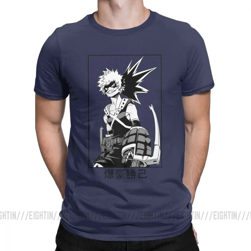 Мужская футболка с надписью «Katsuki Bakugo», футболка с надписью «My Hero Academy», новинка, топы с короткими рукавами и круглым вырезом, хлопковые футболки размера плюс - Цвет: Тёмно-синий