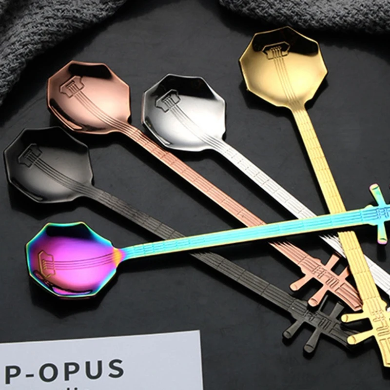 Искусственные 5 шт. музыкальные кофейные ложки из нержавеющей стали чайные для