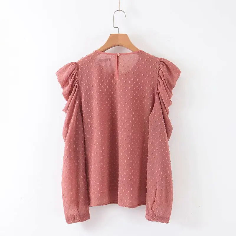 2019 женская элегантная однотонная шифоновая блузка с круглым вырезом