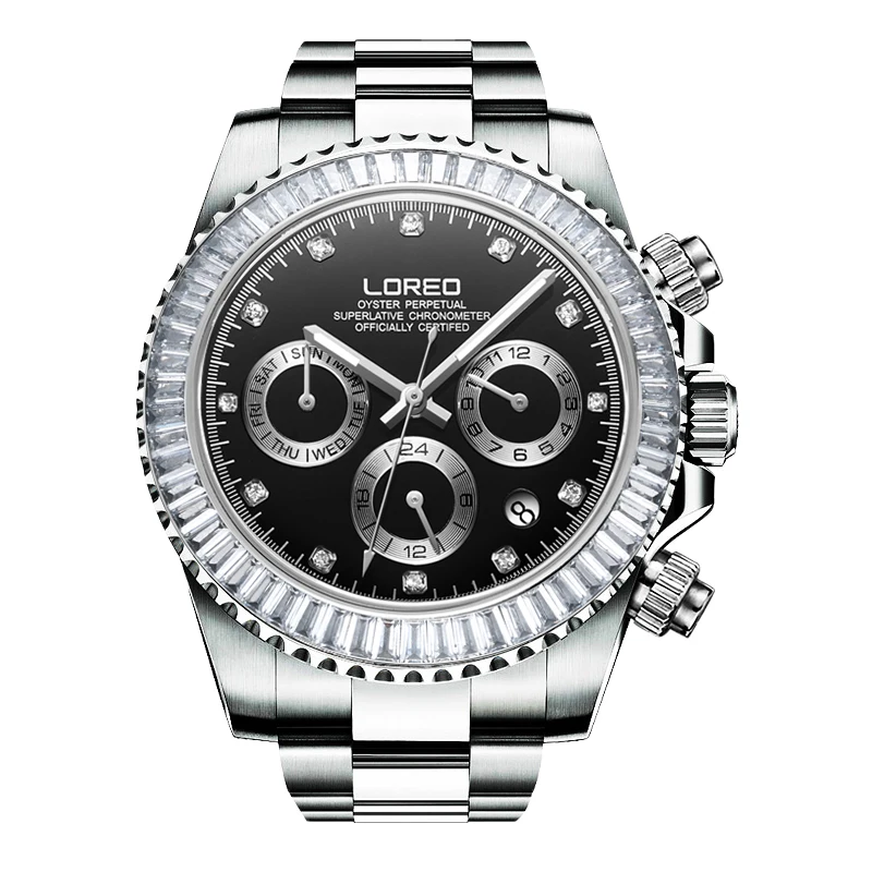 LOREO 9209 diver 200 м oyster perpetual cosmographal daytona автоматические алмазные светящиеся часы Новые водонепроницаемые устойчивые к царапинам - Цвет: black