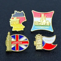 fashion lapel pin germany czech republic luxembourg national flag logo big ben building metal drip brooch jewelry accessories