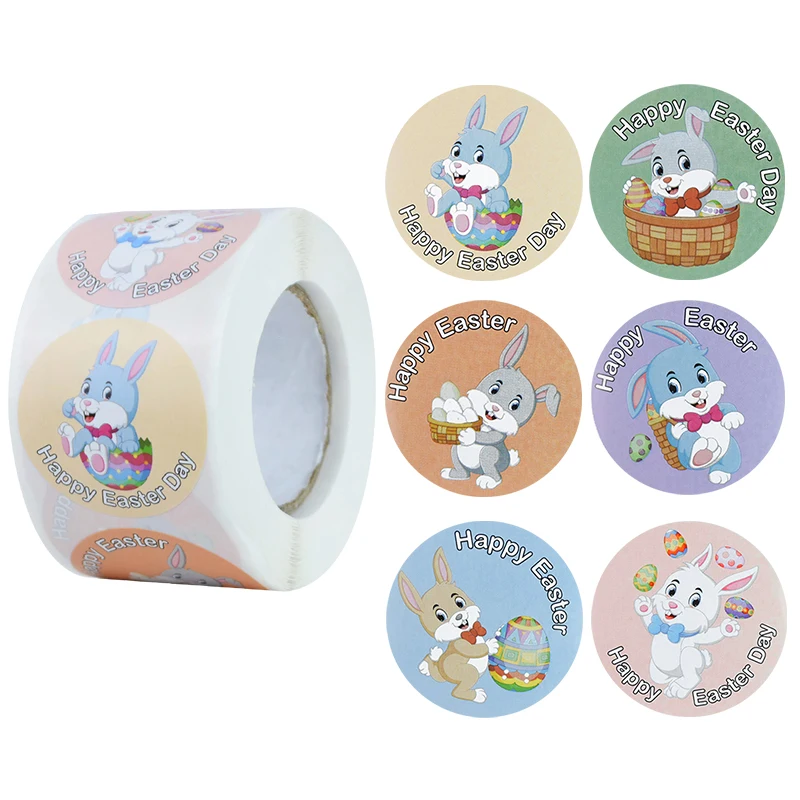 

500Pcs Happy Easter Stickers Self Adhesive Paper Sticker Easter Party Cake Baking Labels Gift Bag Box Envelope Seal Decor