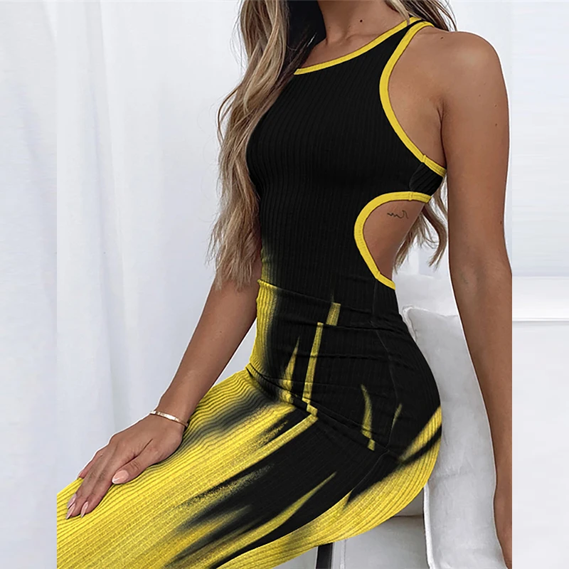 

Женское вечернее платье в рубчик, однотонное облегающее платье без рукавов с круглым вырезом для офиса, весна-лето