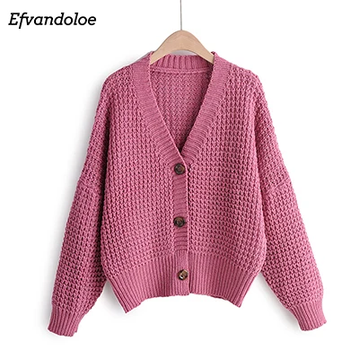 Розовый Efvandoloe, осенний кардиган, свитер, женская зимняя одежда, Kardigan, вязаный, осень, свитера - Цвет: Розовый