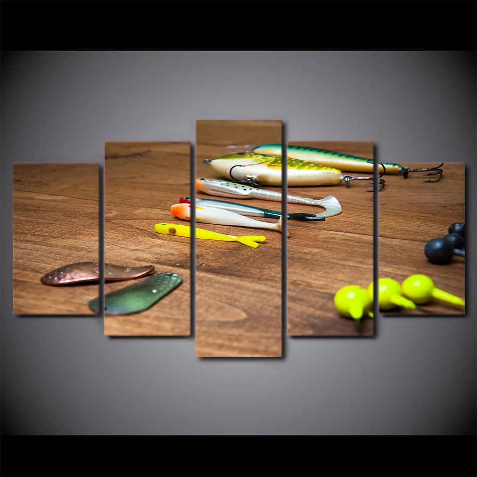 

Poster Wall Modular Picture Modern Painting Frame Art 5 Panel Fishing Hooks Home Decor Printed On Canvas For Living Room