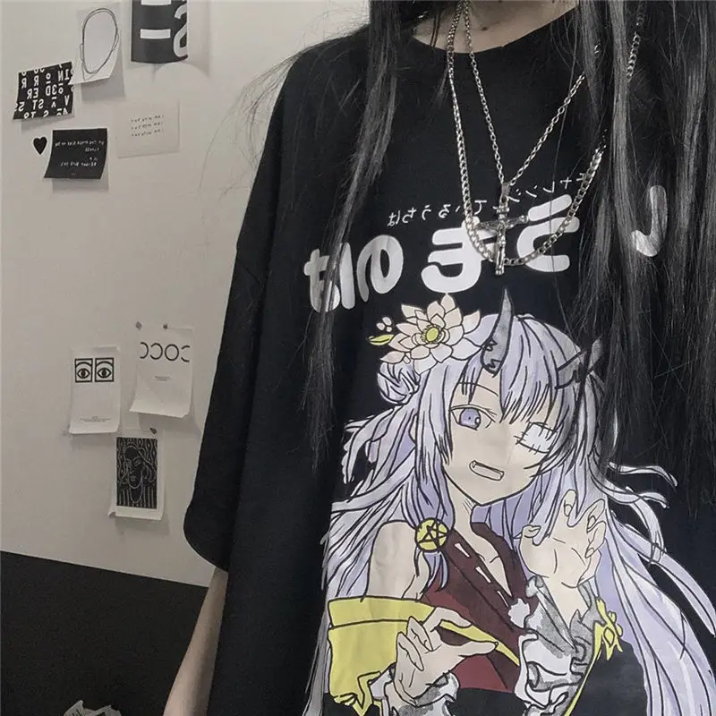 

MINGLIUSILI Harajuku Graphic T Shirts Women INS Trendy Women Clothing Fashion 2021 Tee Shirt Summer Anime Print Woman Tshirts