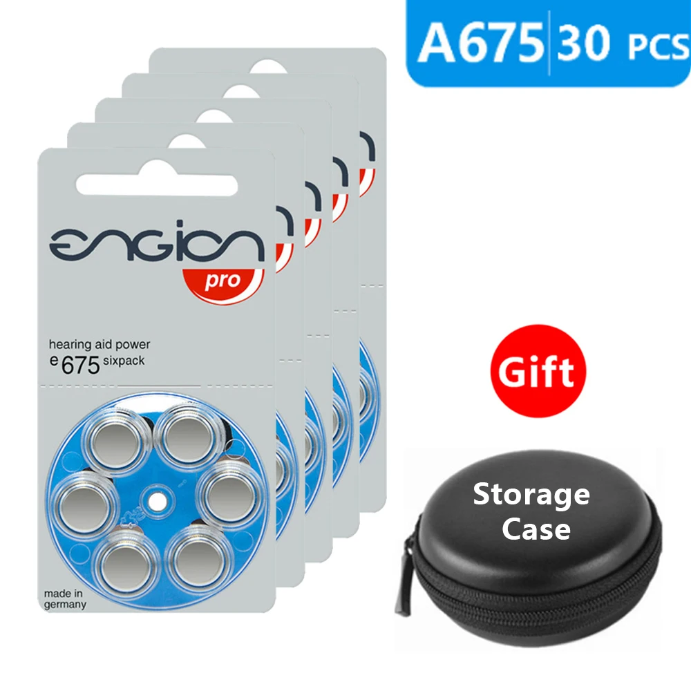 

Аккумуляторы для слухового аппарата, размер 675 za Engion Pro, упаковка из 30, синий Tab PR44, 1,45 в, тип A675 e675, усилитель цинкового аккумулятора с коробкой