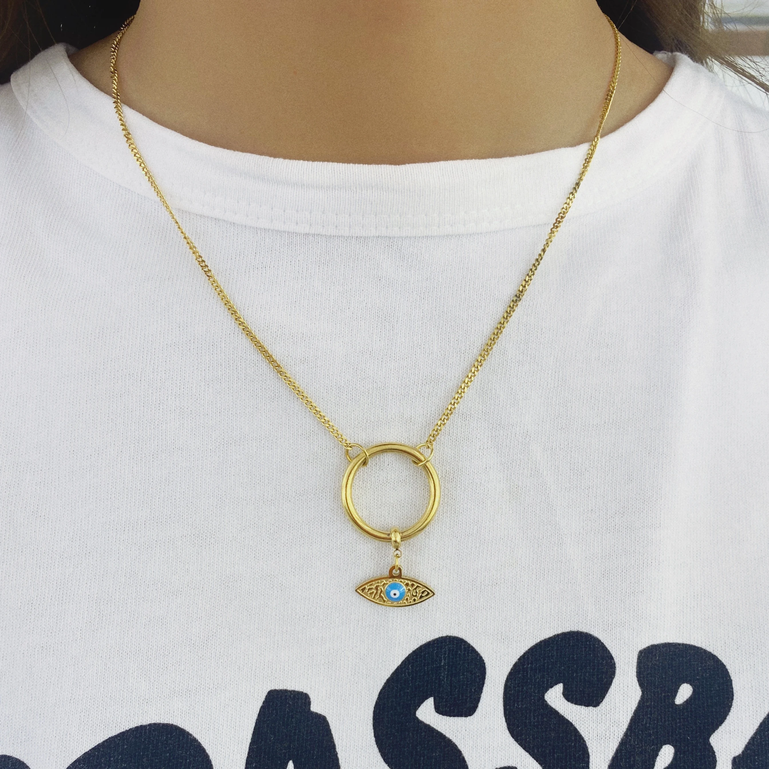 

New Evil Eye Necklace Women Blue Main Stone Gold Necklaces & Pendants Long Chain Turkish Bohemia Jewelry Making