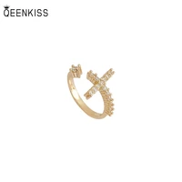 qeenkiss rg743 2022 fine jewelry wholesale fashion trendy woman girl birthday wedding gift cross open aaa zircon 18kt gold ring