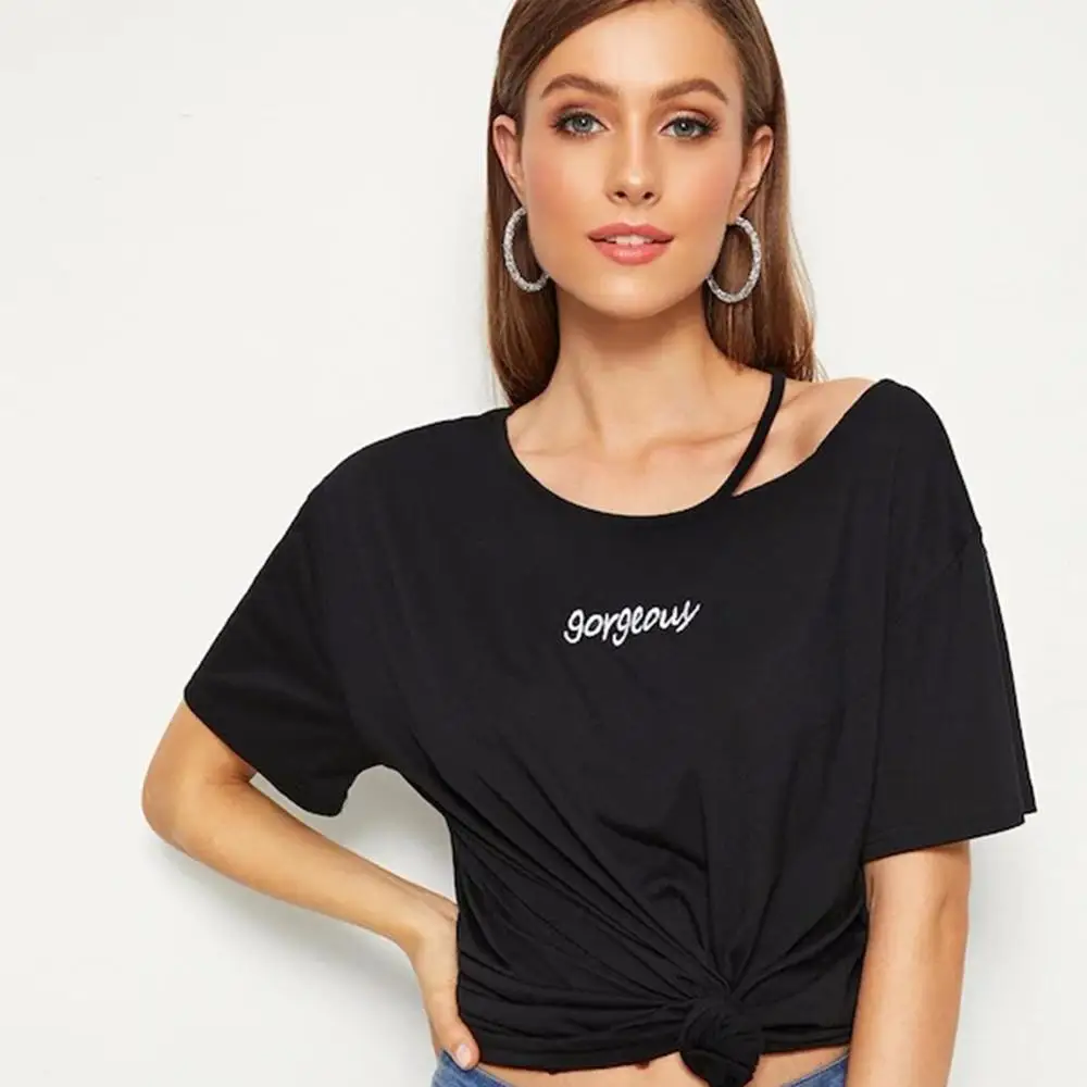 Женская модная дизайнерская простая короткая футболка однотонный студенческий