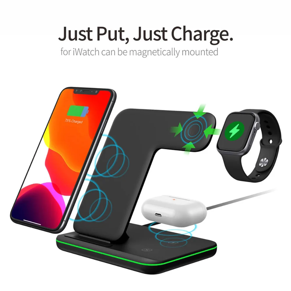 15w qi fast wireless charger stand for iphone 12 11 xs x 8 apple watch 6 5 4 3 in 1 charging dock station for airpods pro iwatch free global shipping