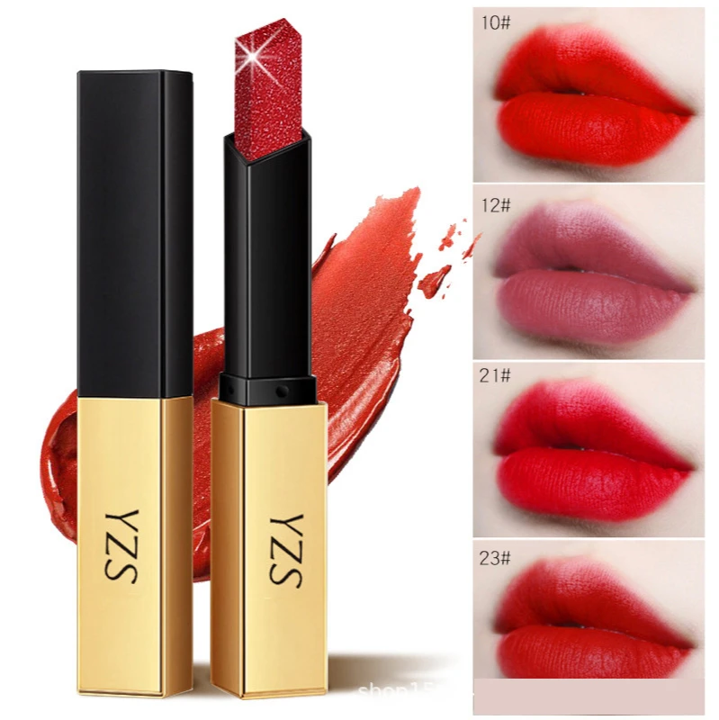

YZS Classic Gilt Small Gold Bar Color Lipstick, Student Lipstick, Four Color Fixed Makeup Lasting Mute Instead of Dry Make-up.
