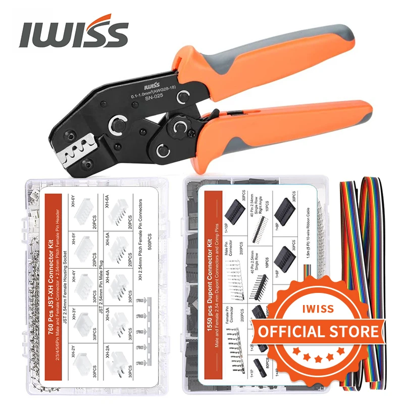 IWISS SN-025 Crimping Tool Kit Crimper Plier Set with 1550PCS 2.54mm Dupont Terminals And 760pcs 2.54mm JST-XH Connectors