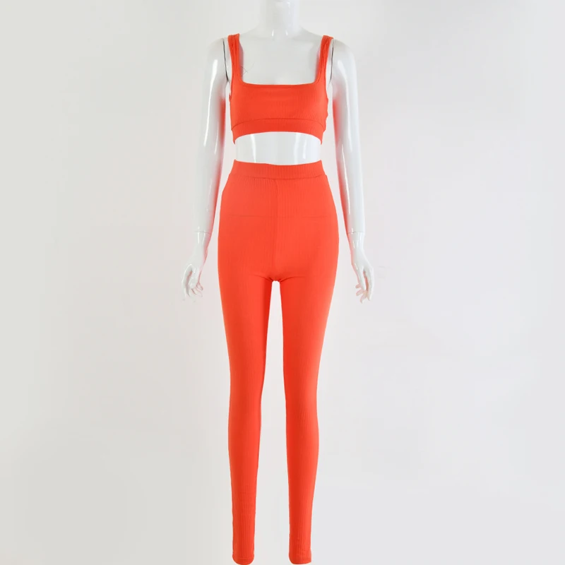 

Sexy Two Piece Set Women Autumn New Knitting Bodycon Sleeveless Waistless Short Top Long Pants Red White Grey 2 Pieces Sets