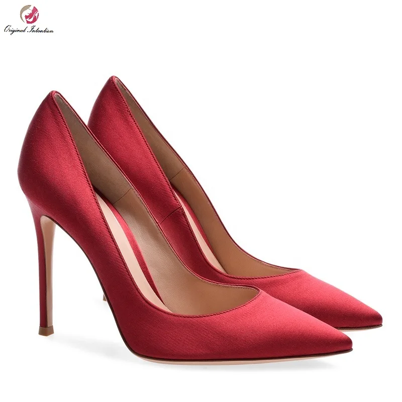 

Original Intention Women Sexy Career Party Wedding Pumps Flock Microfiber Shallow Slip-On Pointed Toe Thin Heels Size 33-45
