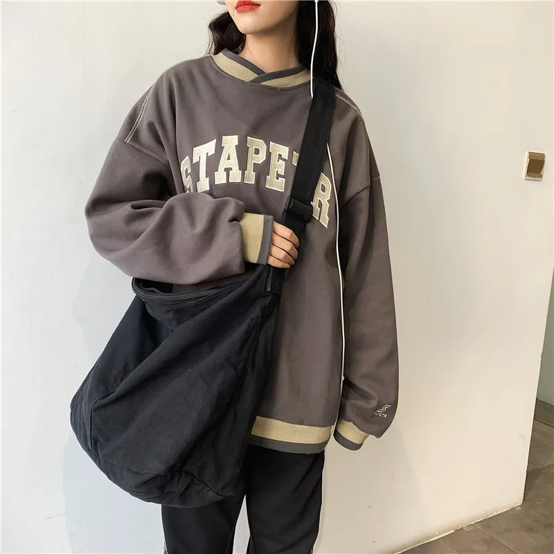 

Canvas Diagonal Cross Bag Youth Fashion Casual Version Ladies Large Capacity Shoulder Bag Solid Color Women Messenger Bags