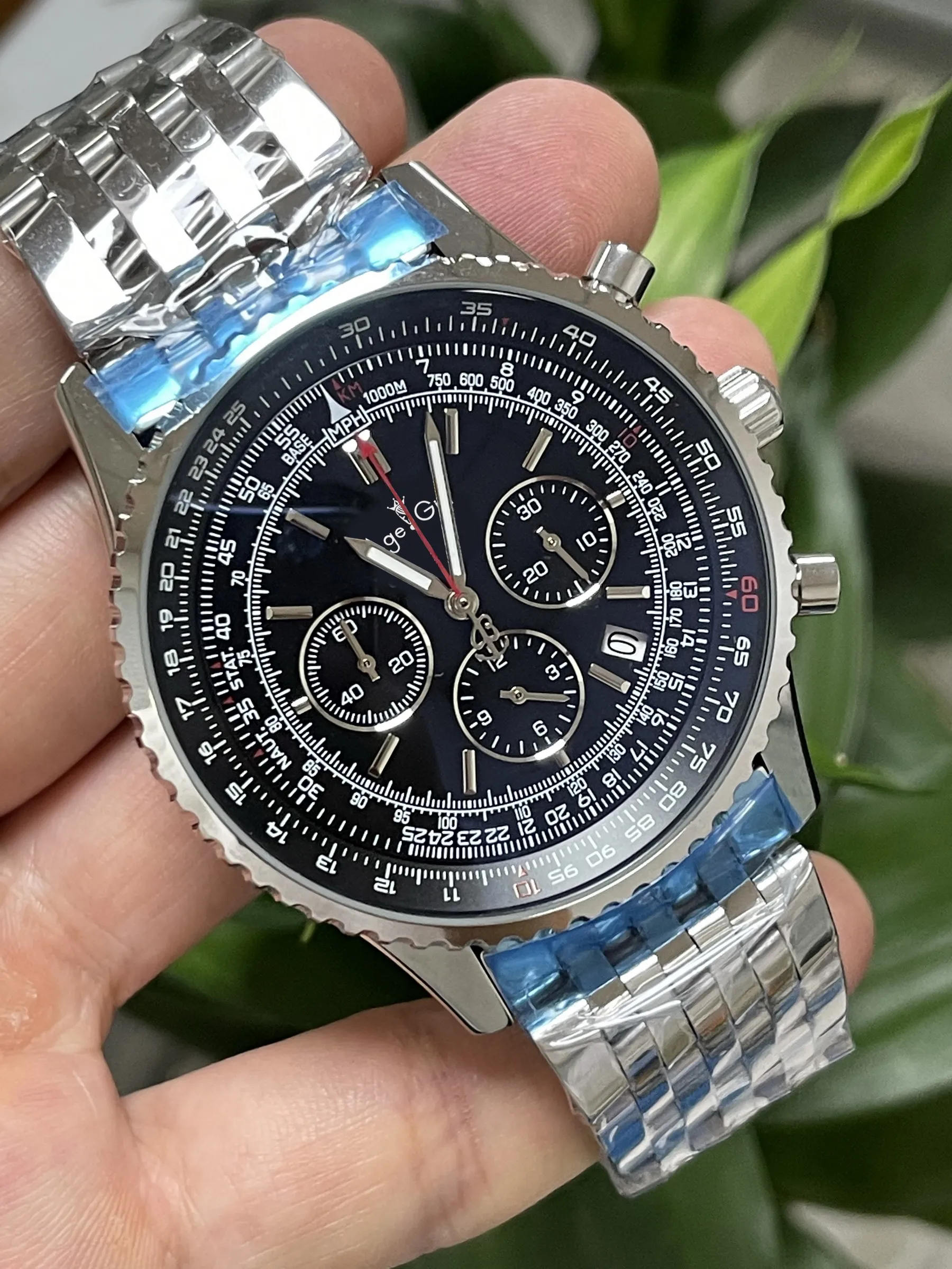 

Classic New Men Watch Quartz Chronometer Stopwatch Black Blue Stainless Steel Bracelet Sapphire Sport Gent Watches AAA+