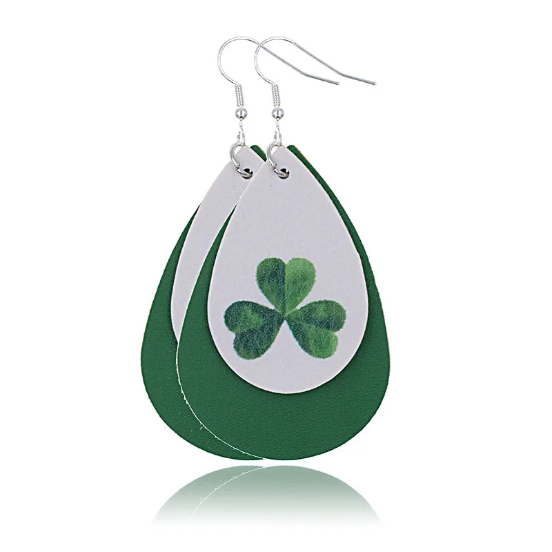 Серьги капли из искусственной кожи с блестками и принтом клевера разноцветные