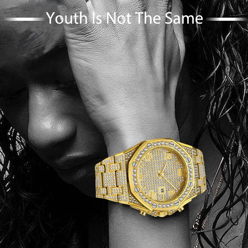 Часы мужские кварцевые с бриллиантами брендовые Роскошные трендовые уникальные