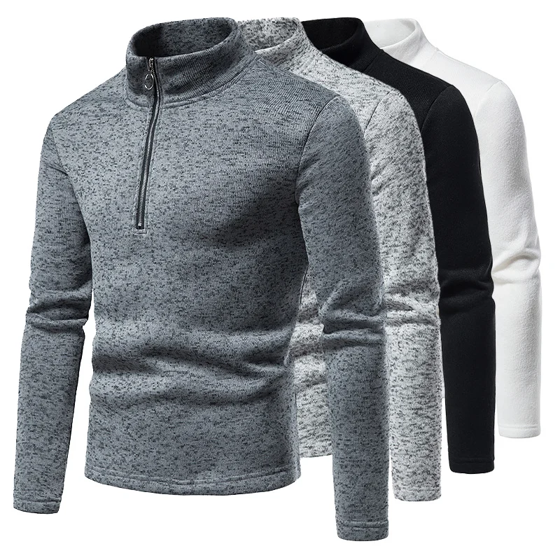 

2022 new man-made solid-colored shirt with high sleeves long sleeves sweater with custom design zipper
