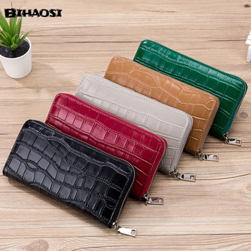 Кожаный Длинный кошелек на молнии вместительная модная дамская сумочка из кожи с