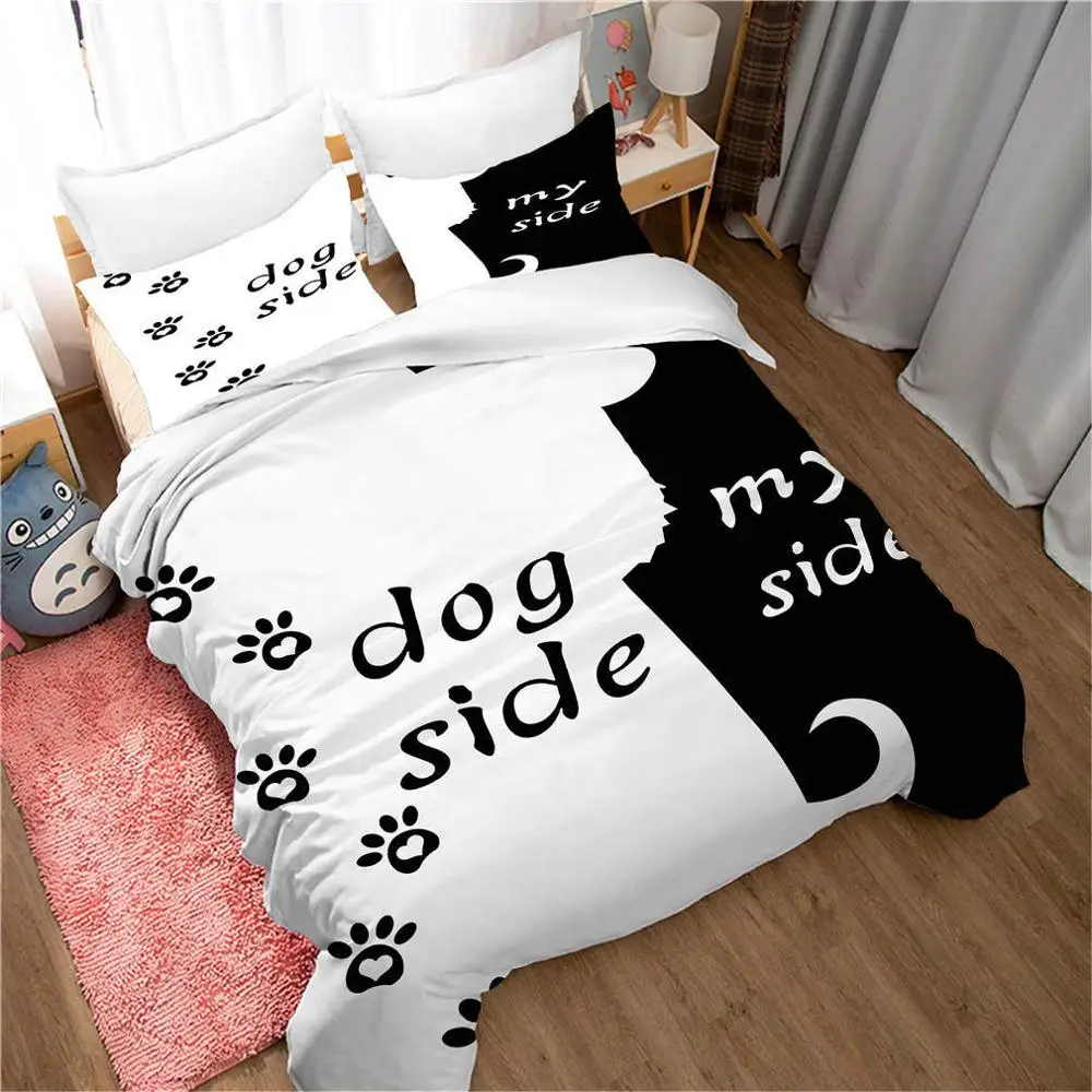 С рисунком собачки и котика с одной стороны боковые Постельное белье Twin Размеры