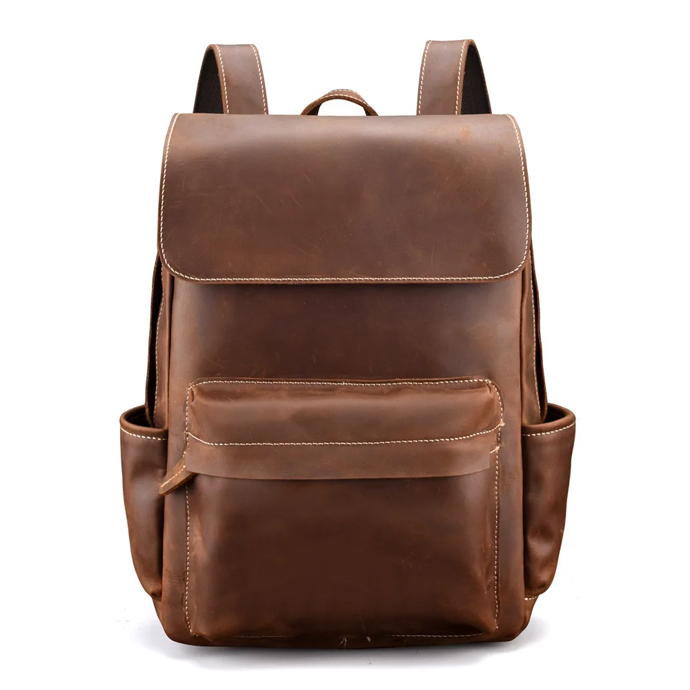 SF8035 Vintage Crazy Horse Leather Shoulder Bag Handmade Genuine Leather Backpack Men'S Cowhide Leather Computer Backpack