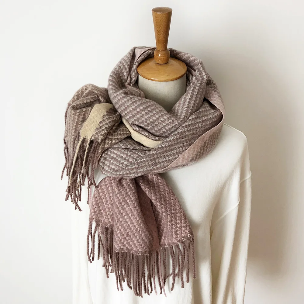 Женский вязаный шарф из кашемира, длинный кашемировый шарф для женщин, модный зимний шарф с кистями, прекрасный подарок для любой женщины