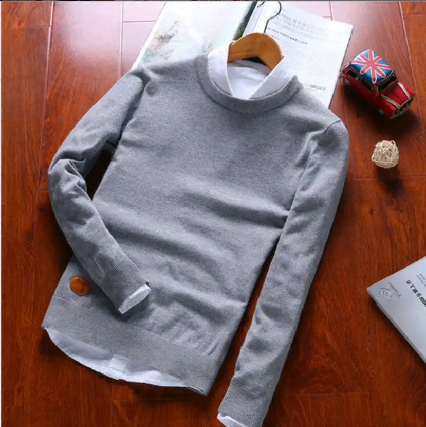 

Free Shipping2019 autumn New streetwear fashion Stitching Men's Sweaters Male Knitwear warm Korean Slim Round Collar men