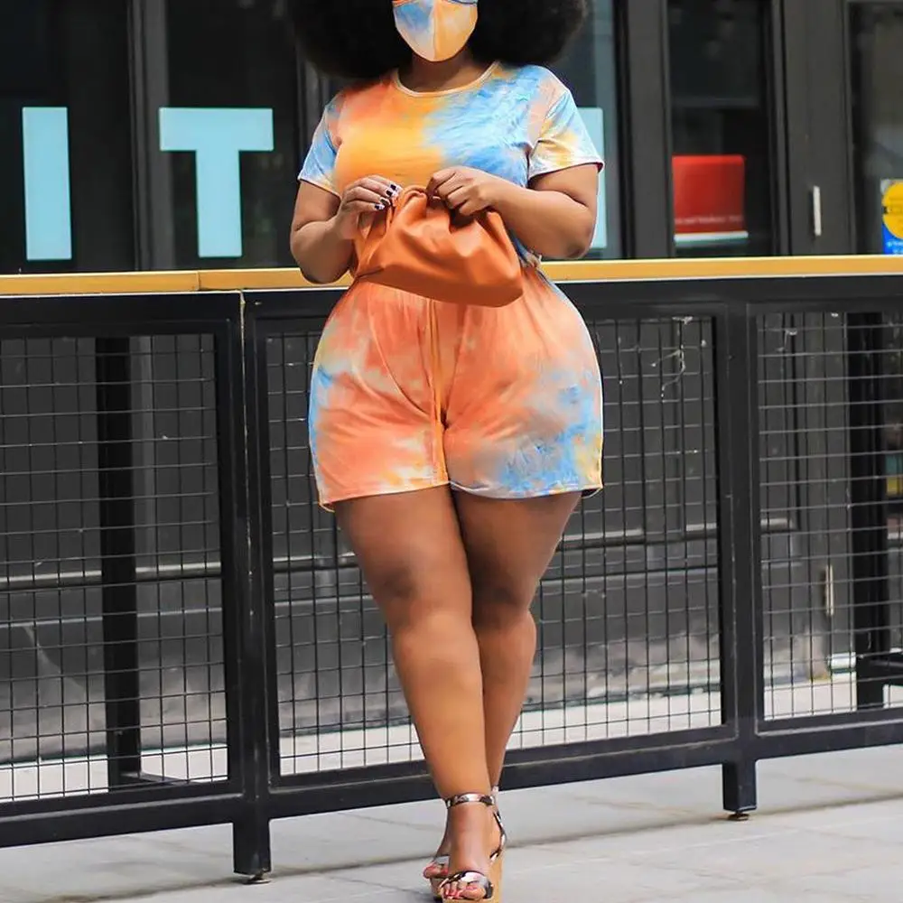 Plus Size Jumpsuits For Ladies Fat Short Sleeve 2020 New Summer Print Daily Wear Fashion Short Jumpsuits Wholesale Lots Bulks