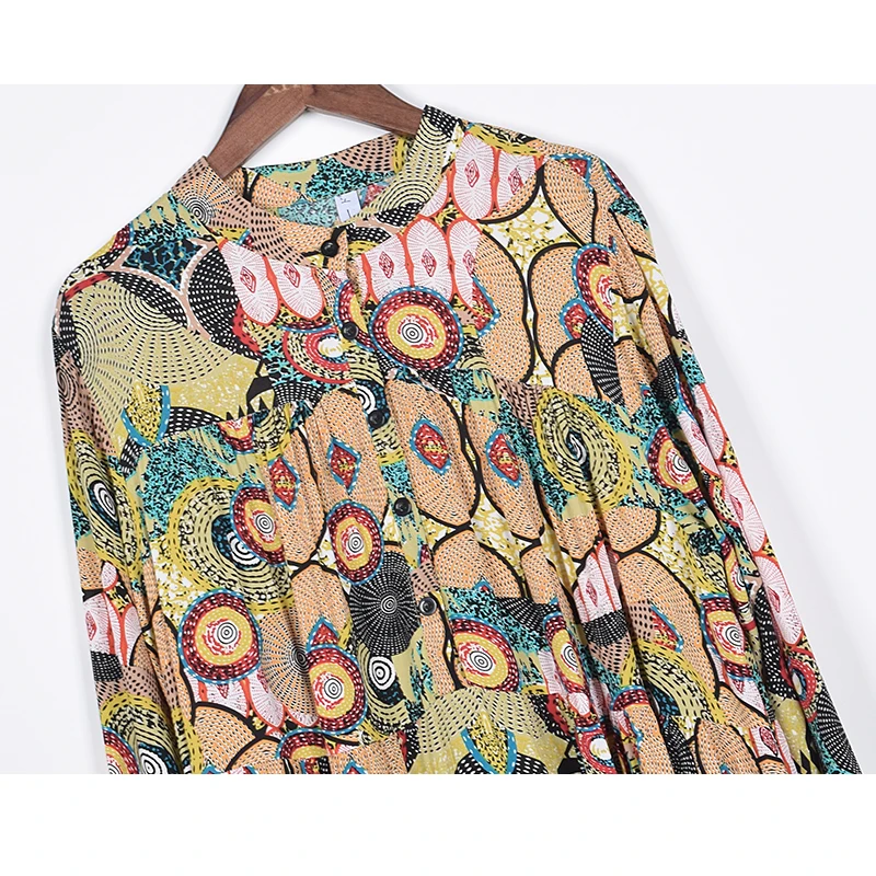 

XITAO Print Draped Casual Dresses Women Patchwork Trendy Fashion New Style Stand Collar Long Sleeve Pullover Loose Button ZY3485