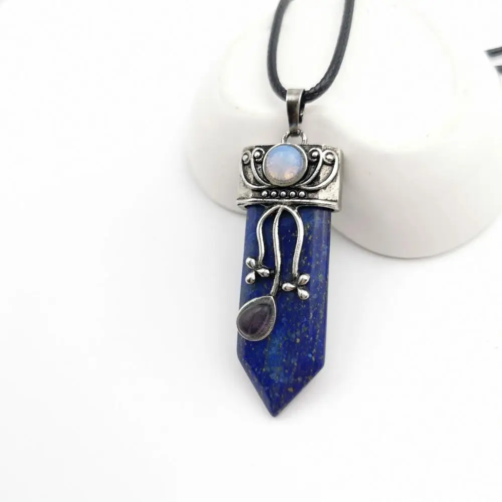 Reiki Natural Gem Stone Sword Pendants Pendulums Labradorite Pink Quartz Lapis Lazuli Black Obsidian Tiger Eye Jewelry 1PCS - Окраска металла: 5