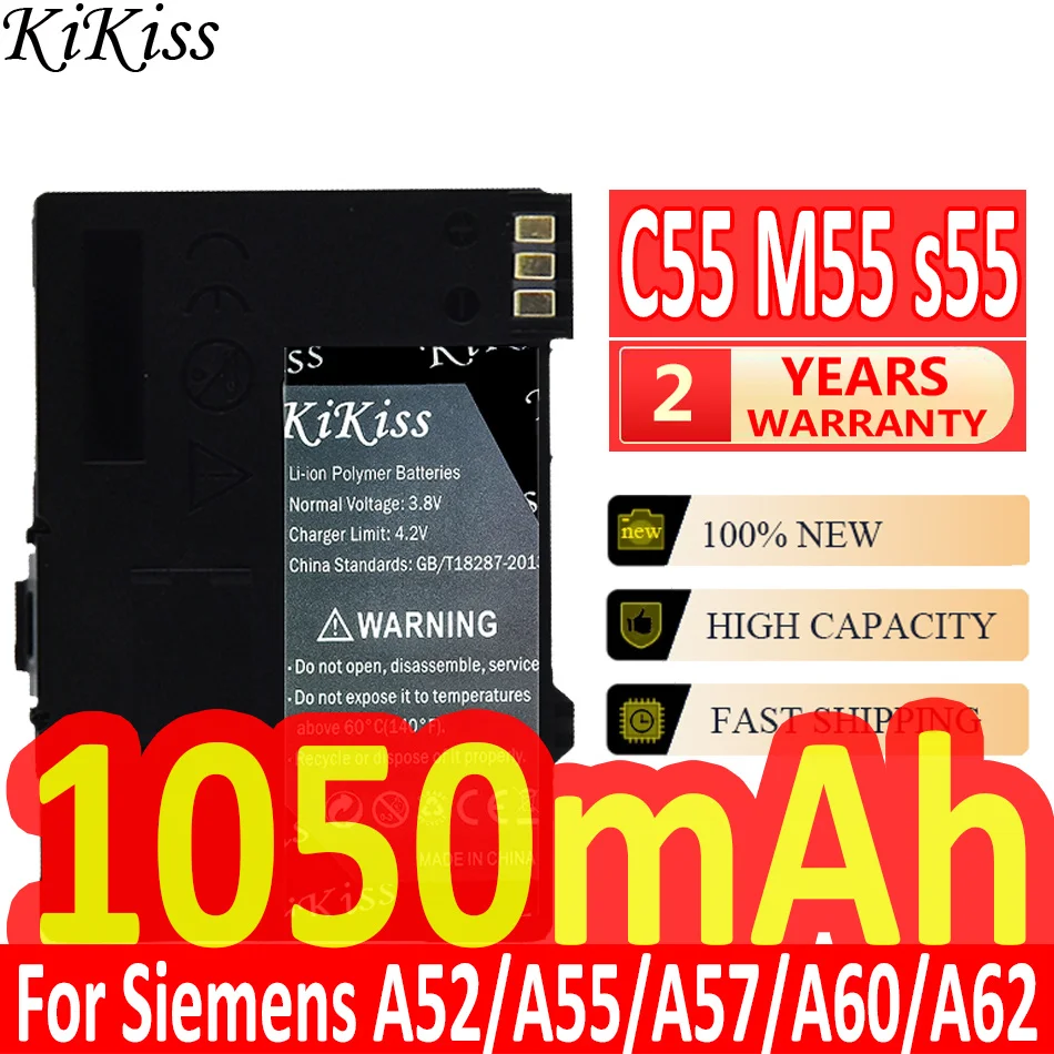 

1050mAh KiKiss Powerful Battery for Siemens A52/A55/A57/A60/A62/A65/A70/C55/GIGASET SL1/SL56/SL100/SL565/M55/S55 (EBA-510)