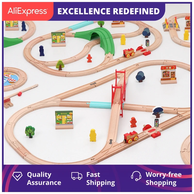 

Wooden Train Simple Track Set Electric Magnetic Train Railway Compatible with Brio Track Educational Toy Car Children's Gifts