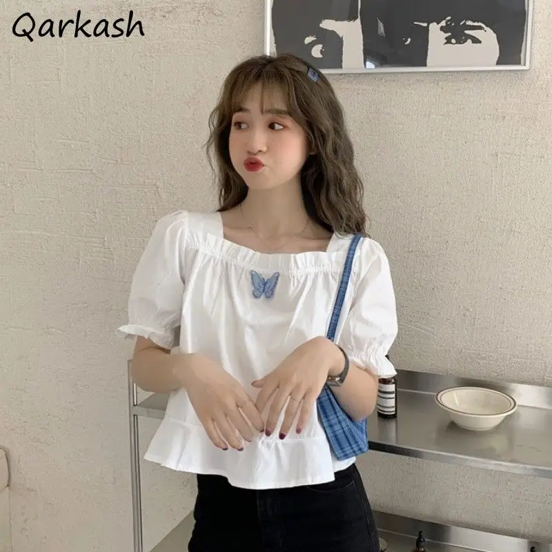 

Блузка женская летняя с квадратным вырезом, в Корейском стиле