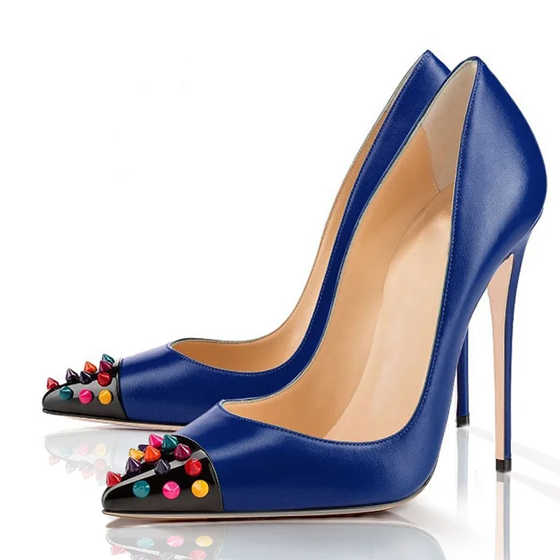 

Fashion Gold Rivets Spikes Pointed Toe High Heel Shoes 8 10 12cm Stiletto Heels Red Black Suede Shallow Pumps Size 45