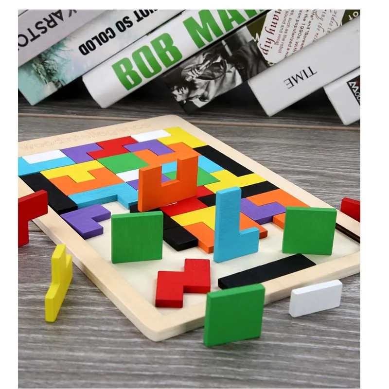 

Wooden Tetris Variety Block Intelligence Building Wooden Jigsaw Puzzle Game Jigsaw Educational Toys for Children