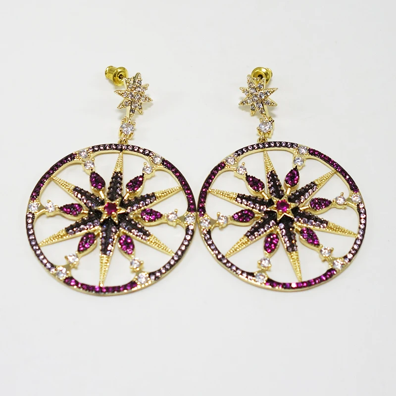 

18K gold color Round Earrings For Women Wedding Party Cubic Zircon Dubai Bridal Earring boucle d'oreille 2021