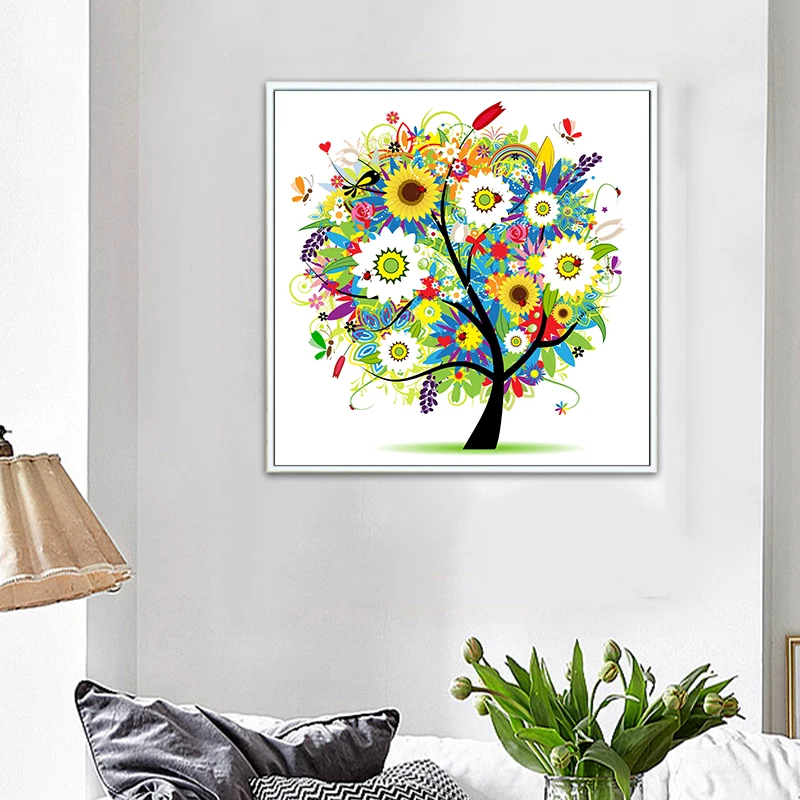 Четырехсезонная Настенная картина с изображением цветов дерева акварель