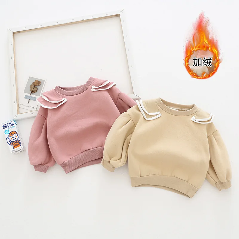 

1 2 3 4 Y Baby Girls Sweaters Autumn Winter Girls Casual Velvet Pullovers Cute Doll Collar Solid Kids Warm Hoodies Baby Clothes