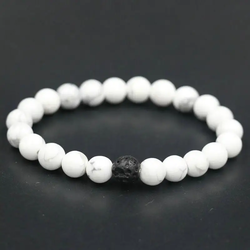 Пары расстояние браслет для мужчин белый черный натуральный вулканической лавы