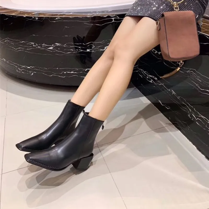 Новое поступление 2019 женские ботинки из натуральной кожи с квадратным носком