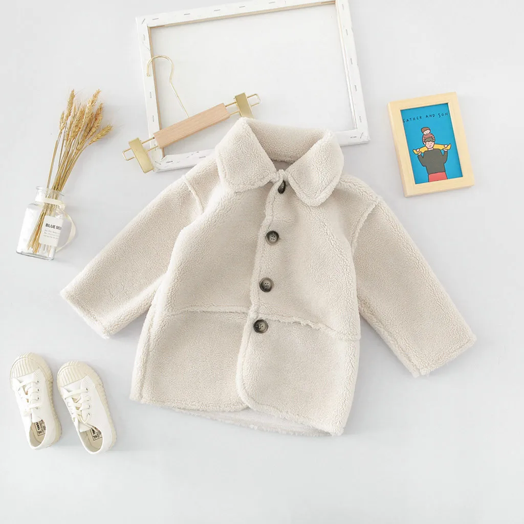 Детское пальто куртка для девочек плюшевая зимняя однотонная ветрозащитная