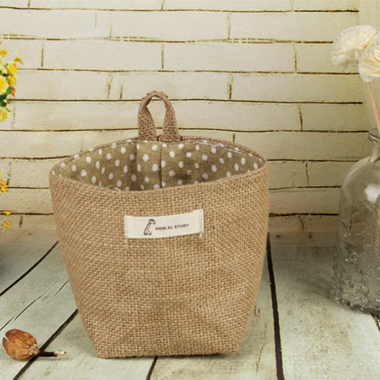 Yellow dot Специальное предложение, новинка, Zakka, в виде цветка, из хлопковой ткани, горшок, маленькие мешки, висячие, маленькая полосатая джутовая корзина для хранения, висячая сумка для хранения - Цвет: Yellow dot